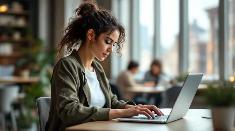 Frau lernt am Laptop in einem Coworking Space in Heilbronn